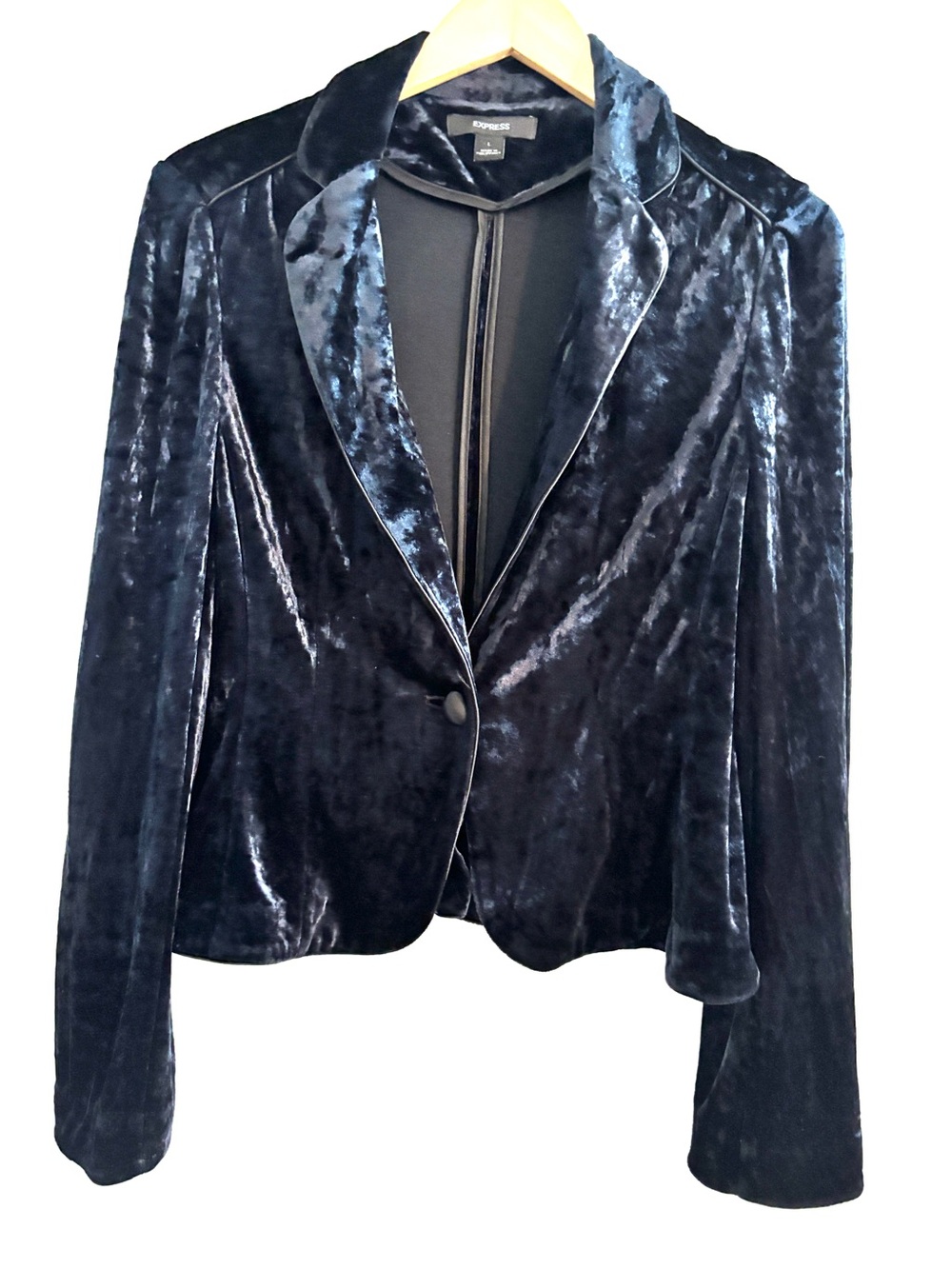 Express Velvet Blazer Jacket Size L Navy Blue Black